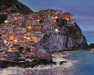 Картина Ночная деревня в Италии