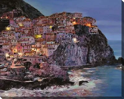 Картина Ночная деревня в Италии