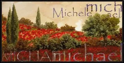 Картина Маки, кипарисы и надписи