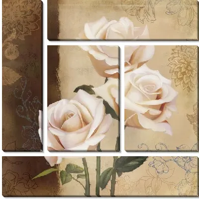 Модульная картина Розы кремового цвета