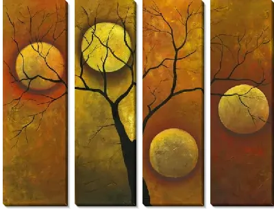 Модульная картина Четыре Луны на фоне дерева