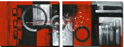 Модульная картина Черно-белые круги на красном фоне