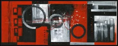 Картина Черно-белые круги на красном фоне