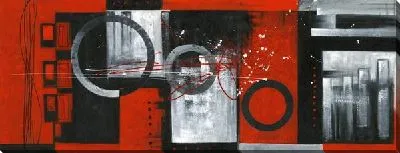 Картина маслом Черно-белые круги на красном фоне