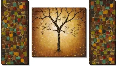 Модульная картина Дерево золото и мазки