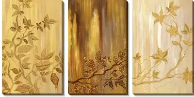 Модульная картина Веточки на золотистом фоне