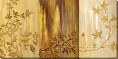 Картина маслом Веточки на золотистом фоне