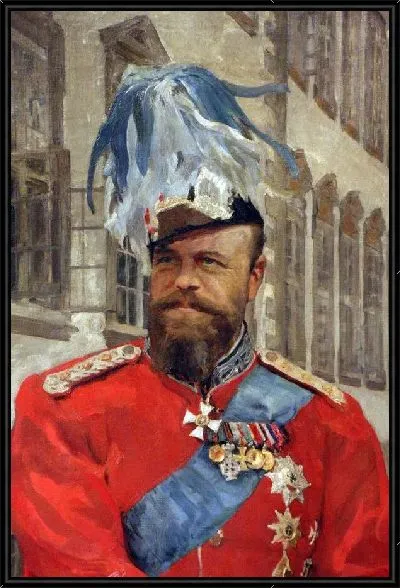 Картина Император Александр III в мундире датской Королевской лейб-гвардии на фоне моря в копенгагенской гавани (фрагмент)