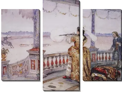 Картина Императрица Анна Иоанновна в петергофском Тампле стреляет оленей