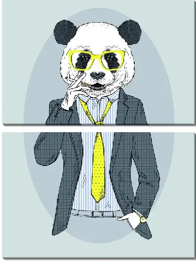Модульная картина Панда в желтых очках и галстуке