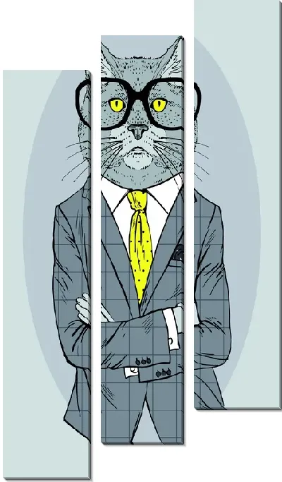 Модульная картина Кот в очках и желтом галстуке