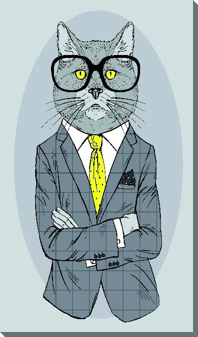 Постер Кот в очках и желтом галстуке