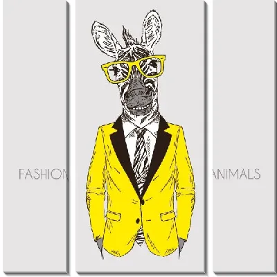 Модульная картина Зебра в желтом пиджаке и очках