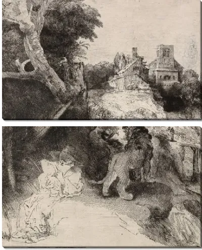 Картина Святой Иероним, читающий среди итальянского пейзажа