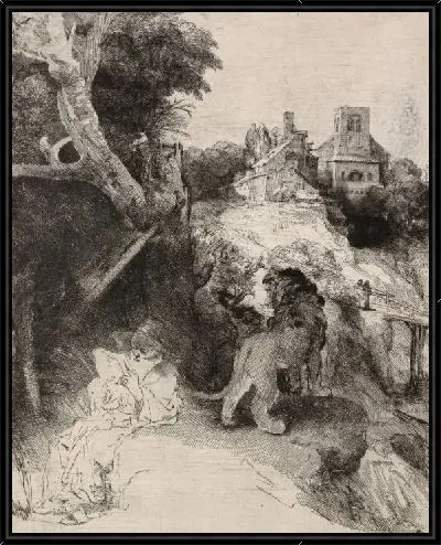 Картина Святой Иероним, читающий среди итальянского пейзажа