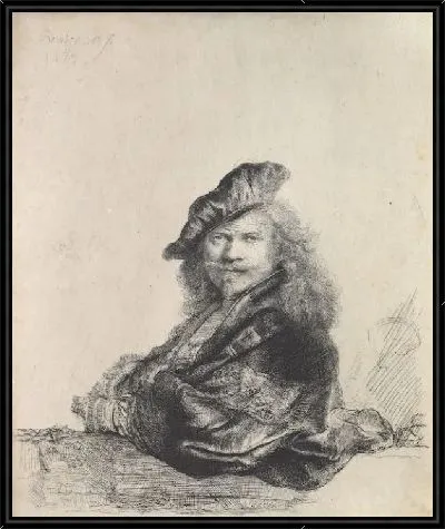 Картина Автопортрет, опирающимся на каменный подоконник (1639)