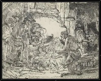 Картина Поклонение пастухов, при свете лампы (1654)