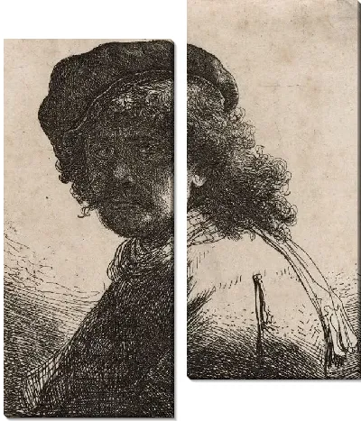 Картина Автопортрет в кепке и шарфе с грустным лицом (1633) 