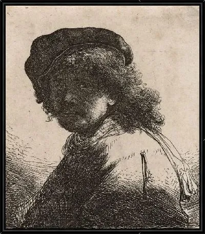 Картина Автопортрет в кепке и шарфе с грустным лицом (1633) 