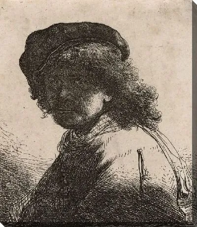 Картина Автопортрет в кепке и шарфе с грустным лицом (1633) 