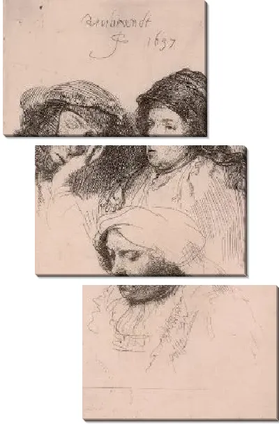 Картина Лист с этюдами трех женских голов (1637)