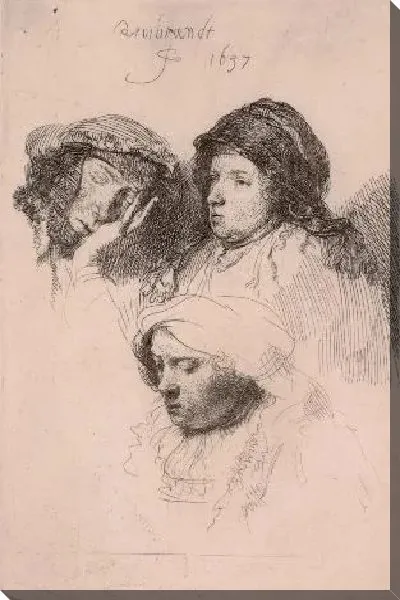 Картина Лист с этюдами трех женских голов (1637)