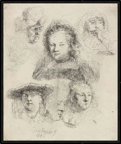 Наброски головы Саскии и других (1636)