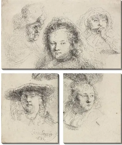Наброски головы Саскии и других (1636)