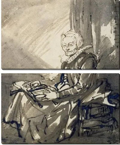 Картина Сидящая женщина с открытой книгой на коленях (1639)