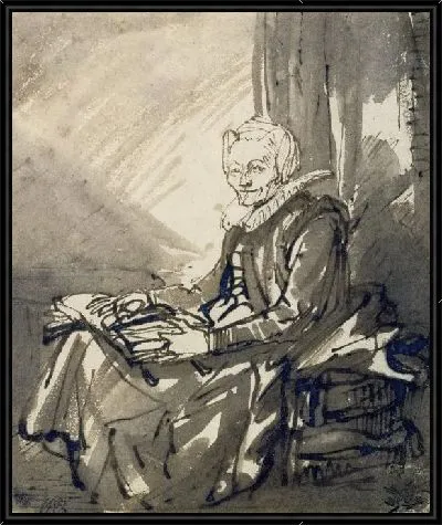 Картина Сидящая женщина с открытой книгой на коленях (1639)