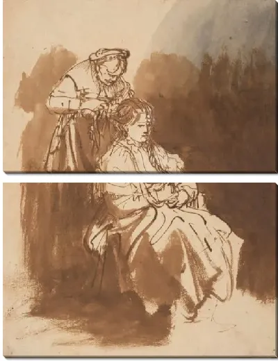 Картина Служанка, заплетающая косы хозяйке (1635)