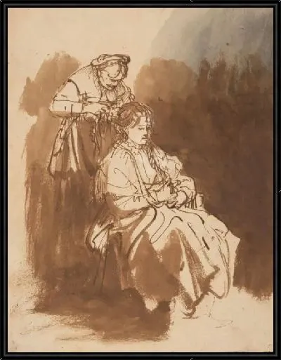 Картина Служанка, заплетающая косы хозяйке (1635)