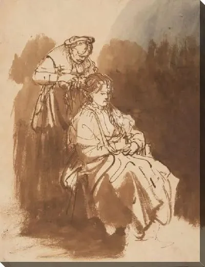 Картина Служанка, заплетающая косы хозяйке (1635)