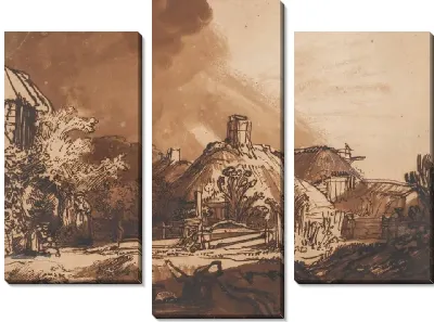 Картина Сельские дома под грозовым небом (1635)