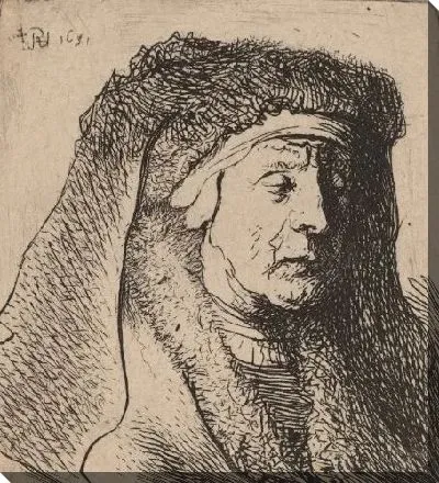 Картина Бюст старой женщины в меховым плащом и тяжелым головным убором