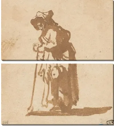 Картина Нищая, опирающаяся на палку