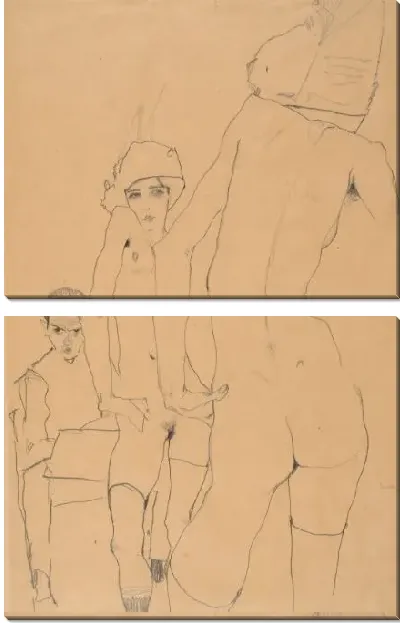 Картина Шиле с обнаженной моделью перед зеркалом (1910)