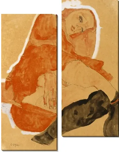 Картина Девушка в красном платье в черных чулках (1911)