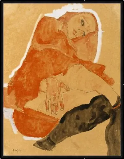 Картина Девушка в красном платье в черных чулках (1911)