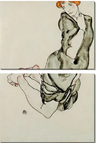 Картина Женщина в сером плаще, стоящая на коленях (Уолли Нойзил) (1912)