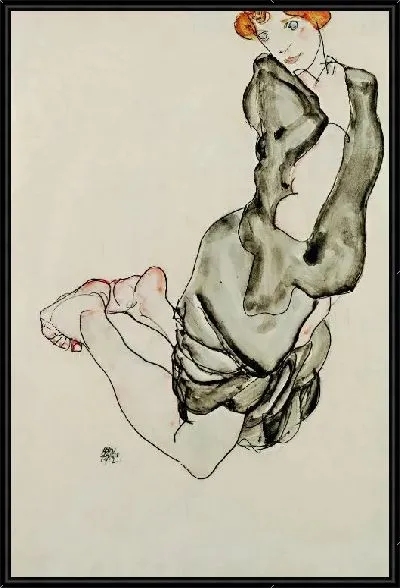 Картина Женщина в сером плаще, стоящая на коленях (Уолли Нойзил) (1912)