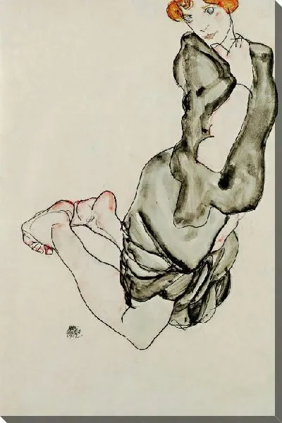 Картина Женщина в сером плаще, стоящая на коленях (Уолли Нойзил) (1912)