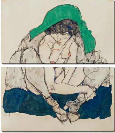 Картина Присевшая женщина с зеленым платком (1914)