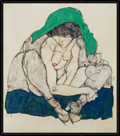 Картина Присевшая женщина с зеленым платком (1914)