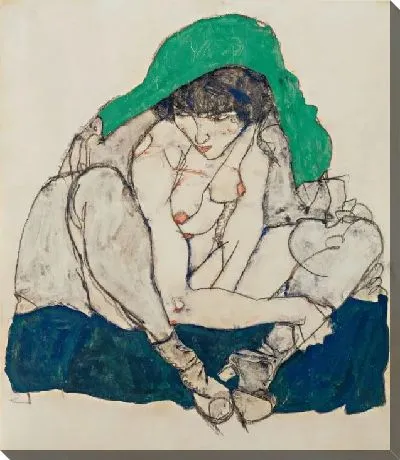 Картина Присевшая женщина с зеленым платком (1914)