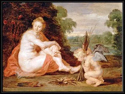 Картина Венера и Купидон согреваются  (1610-1620)