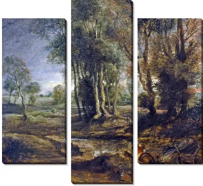 Картина Вечерний пейзаж с повозкой (1630-1640)