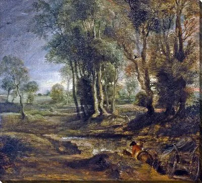 Картина Вечерний пейзаж с повозкой (1630-1640)