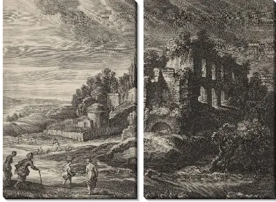 Картина Пейзаж с большими римскими руинами (1638)