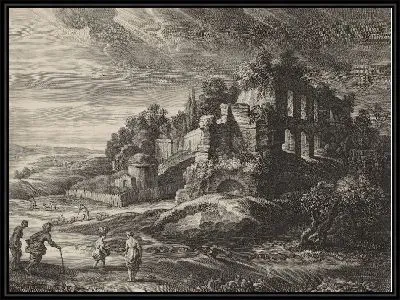 Картина Пейзаж с большими римскими руинами (1638)